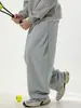Calça de Moletom com Pregas Laterais Nova Moda Primavera Retro Curva Casual Esportiva Solta Texturizada Longa