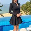 Traje de baño de dos piezas para mujer, nuevo en 2023, con falda de manga larga para protección solar, conservador, que cubre el abdomen, adelgazante, para estudiante, de playa