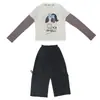 Conjunto de Camiseta Base Rayada de Dibujos Animados para Niñas 2026 Primavera y Otoño Nuevo Conjunto de Dos Piezas de Moda con Camiseta Falsa de Dos Piezas y Pantalones de Pierna Ancha