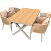 Juego de Mesa y Sillas de Exterior para Villa, Silla de Ratán al Aire Libre, Jardín Patio Balcón, Banco de Plástico Madera para Exteriores