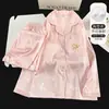 Conjunto de Dos Piezas de Manga Larga de Seda de Hielo Texturizado Jacquard con Copas en el Pecho, Lujoso, Suave y Cómodo para Dormir en Casa para Mujer