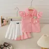 Conjunto de Niña Verano Nuevo Ropa Infantil Elegante Ropa de Verano de Manga Corta Camisa para Niña Falda Plisada Conjunto de Dos Piezas