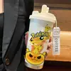 Termo de Pikachu y Gengar de Pokémon, Taza de Agua de Dibujos Animados de Aspecto Elegante con Popote, Botella de Agua Portátil para Estudiantes, Hombres y Mujeres