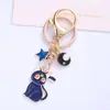 Chaveiro de Liga de Gato Fofo de Desenho Animado Gato da Lua Fofo Estrela de Cinco Pontas Acessórios de Metal Decoração de Bolsa Feminina