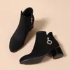Novedad Otoño/Invierno 2026 Botas de Moda con Punta Fina y Tacón Grueso para Mujer Ante Escarchado Más Terciopelo Cremallera Lateral Cálida Botas de Moda Elegantes