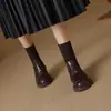 Botines de Plataforma Retro con Camelia y Tacón Medio para Mujer Otoño/Invierno 2025 Nuevos Botas de Calceta Elástica de Punto con Punta Redonda y Tacón Grueso para Dama
