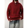 Suéter Borgoña de Cuello Alto para Hombre Invierno Moderno Marca Botón Cuello Vertical Rojo Holgado Estilo Perezoso
