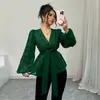 Moda europea y americana para mujer transfronteriza súper ventas primavera y otoño nueva elegante sexy semitransparente manga larga cuello en V camisa para mujer