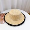 Sombrero de Paja de Encaje Plisado de Perlas de Diseñador Francés de Nicho Elegante Todo Fósforo Protector Solar Sombrero de Playa