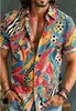 Camisa Hawaiana Nueva Estampada Transfronteriza, Multicolor Estampado Digital 3D Casual Holgada de Manga Corta