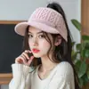 Gorro de Punto para Mujer Otoño e Invierno, Versátil y a la Moda para Cola de Caballo, Gorro de Punto Cálido con Forro Polar para Exteriores, Venta al por Mayor de Invierno