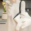 Vestido de Punto para Mujer de Cuello Medio Alto Nuevo Otoño e Invierno Camiseta Básica de Punto de Cuello Medio Suéter Holgado de Longitud Media Talla Grande Vestido de Punto