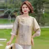 Nuevo Conjunto de Manga Corta Estilo Chino para Mamás, Camisa Estampada Estilo Nacional de Verano, Conjunto de Verano para Mujeres de Mediana Edad y Mayores, Blusa Elegante