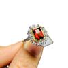 Anel de Granada Moçambique Natural Prata 925 Cravejado com Diamantes Boca Viva Joia de Mão Feminina Popular Anel Quadrado Feminino