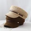 Chapéu de Copa Plana com Bolinhas para Mulheres, Novo Chapéu Azul Marinho Liso Simples Versátil para Outono e Inverno, Boné Bico de Pato Moderno e Quente