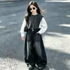 Conjunto de mezclilla casual para niñas estilo retro americano, estilo coreano, nuevo otoño, holgado, versátil, pantalones de pierna ancha para niñas