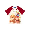 Camiseta de Manga Curta com Estampa de Urso Color-Blocked Estilo Retrô Americano para Mulheres Verão 2026 Nova Malha Slim Fit