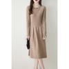 Vestido 100% lana pura para mujer, otoño e invierno, nuevo vestido de suéter de cuello redondo, falda base de punto por encima de la rodilla de lana de longitud media