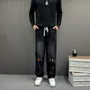 Calça Scimitar Graffiti Primavera e Outono para Homens, Calça Reta Solta com Cordão, Calça Masculina Cool, Nova Calça Casual Tendência de Perna Larga