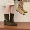 Botines de gamuza estilo retro con hebillas cruzadas, diseñados para otoño e invierno, con una silueta relajada de ajuste ancho, punta redonda estilo Western y un efecto adelgazante.