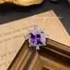 Nuevo diseño de traje de joyería de alta gama con collar de diamantes morados y circonitas de diamantes de imitación, pendientes de tesoro de color, anillo de diamantes cuadrados.