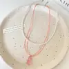Collar de Oso de Peluche Rosa Perla Lindo de Doble Capa Diseño de Nicho Cadena de Clavícula en Capas Accesorio para el Cuello