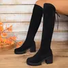Nuevas Botas de Invierno y Otoño de Moda Versátiles para Mujer, de Encaje, Negras, Elegantes, hasta la Rodilla
