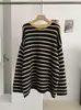KEKEZOON Suéter Grueso de Bloques de Color Rayado Vintage de Corte Holgado para Otoño e Invierno, Top Holgado de Manga Larga con Cuello Redondo 8489