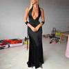 Moda Transfronteriza Europea y Americana Elegante Sexy Sexy Lv Vestido Largo de Mujer Color Sólido Brillante con Cortes Profundos en V