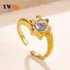 Anillos de Acero Inoxidable Transfronterizos Europeos y Americanos, Anillos de Sol Fundidos de Moda y Únicos con Diamantes, Anillos Abiertos Ajustables, Joyería Chapada en Oro de 18 Quilates