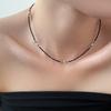 Nalan S925 Sterling Silver Fresh Sweet Style Personalidade Design Sense Black Spinel Light Bead Colar Y01388