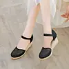 Sandalias de cuña de verano para mujer, versátiles, con hebilla en la punta, transpirables, de moda, con tacón alto, de encaje y malla para mujer en verano
