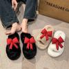 Zapatilla de Lana con Suela Gruesa de 4CM para Mujer Otoño e Invierno Forrada de Polar Distintiva de Algodón con Lazo Zapatilla de Algodón Cálida para el Hogar Abierta por Delante para Exteriores