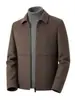Jaqueta masculina de lã macia e amigável à pele, dupla face, para outono e inverno, com gola reversa, zíper, cor sólida, design simples, adequada para passeios casuais e como jaqueta casual para pais