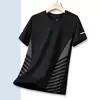 Camiseta de manga corta holgada, talla grande, de seda helada para hombre, cuello redondo, estilo atlético casual, secado rápido, top versátil