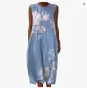 2025 Nuevo Vestido de Verano Estilo Resort de Playa Sin Mangas Estampado Holgado Cuello Redondo Vestido de Playa para Mujer Comercio Exterior Transfronterizo