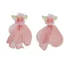 Mori Pink Chiffon Petal Brincos Brincos de Flores de Atmosfera Suave e Doce Brincos de Férias de Verão à Beira-mar