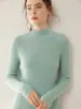 Otoño Invierno Nuevo Suéter de Cachemira para Mujer Ajustado Cálido de Cuello Semi Alto Tejido de Punto Manga Larga Top Suéter Capa Interior Capa Base