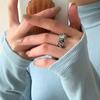 Anillo Vintage Azul Oscuro con Circonita para Mujer, Moda Única Estilo Hip-Hop, Nuevo Anillo Ajustable Recomendado, Anillo de Dedo Índice de Nicho de Moda