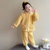 Conjunto de pijama de cárdigan con capucha forrado de forro polar para niñas, otoño e invierno, cálido y elegante, conjunto de dos piezas para estar en casa para niños