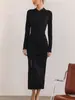 Vestido de Malha Modal Transfronteiriço Europeu e Americano para Mulheres, Novo Estilo Outono e Inverno 2025, Elegante Vestido Interno Acinturado, Vestido Longo Bodycon