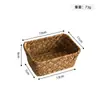 Cesta de Almacenamiento Tejida de Paja con Doble Asa Cesta de Almacenamiento para Mesa de Café y Snacks Organizador de Artículos Varios Tejido a Mano Caja Organizadora Cesta de Almacenamiento para Cosméticos