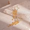 Elegantes Brincos de Franja Estrela de Cinco Pontas Cravejados com Zircônia, Galvanizados a Ouro Real, Luxo Leve, Brincos de Estilo High-End para Mulheres
