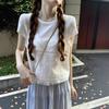 2025 Renda Vintage Conjunto de Duas Peças Camiseta de Manga Curta Feminina Verão Nova Slim-fit Curta Gola Redonda Top Roupa Feminina Estilo Coreano