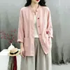 Nuevo Colorido Retro Chino Botón de Rana Zen Tai Chi Ropa para Mujer Estilo Nacional Holgado Tallas Grandes Meditación Ropa Lisa Cárdigan Ropa Exterior de Moda