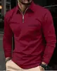 Camisa Polo de Color Sólido de Manga Larga para Hombre Primavera y Otoño Nueva con Bolsillo de Solapa Estampado 3D Pantalones con Cremallera Top Casual para Hombre
