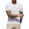 Camiseta Transpirable Texturizada de Manga Corta de Algodón de Bambú, Corte de Hombro Regular, Camiseta de Verano para Hombre con Cuello Henley Retro Americano, Top Ligero