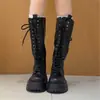 Elegantes botas largas de suela gruesa negras para mujeres menudas, nuevas botas altas estilo británico Martin 2026, botas de montar