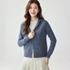Otoño 2026 Nuevo Sudadera con Capucha de Cachemira Color Sólido Cremallera Bidireccional Cárdigan Corto Suéter de Punto Abrigo