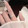 Anillo Abierto de Perla Cuadrada y Cuenta Redonda Metálica Plegada Anillo para Dedo Índice de Personalidad Estilo Frío ins Anillo de Moda Tendencia